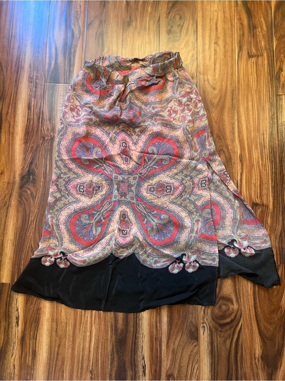 Boho Floral Paisley Midi Skirt in Red and Black